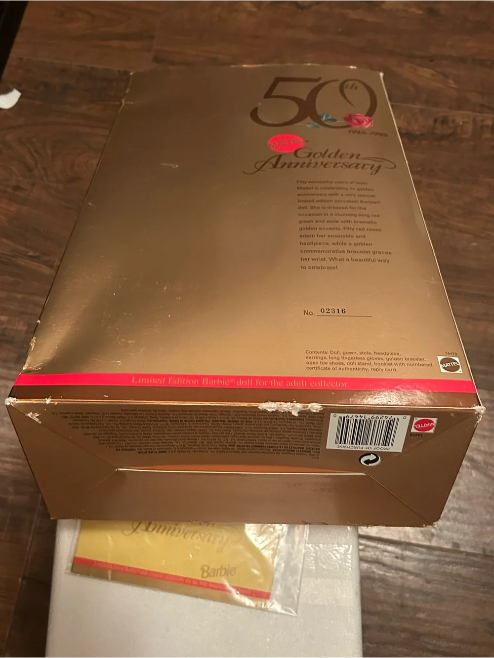 Mattel Gold Anniversary Barbie Box with Red Rose porcelain doll
